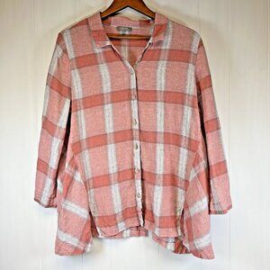Habitat Womens Linen Cotton Blend Top Size Large Button Up Boho Cottage Outdoors